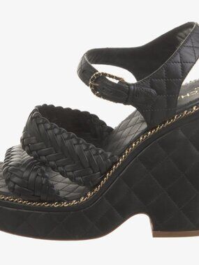Chanel Black Quilted Leather Platform Sandals